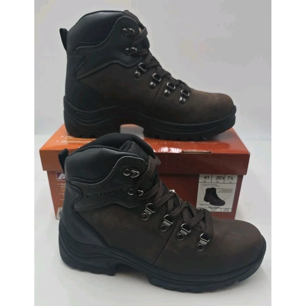 Ozark Trail Bandy Men's Hiking Boots Size 7.5 Dark Brown Leather Waterproof